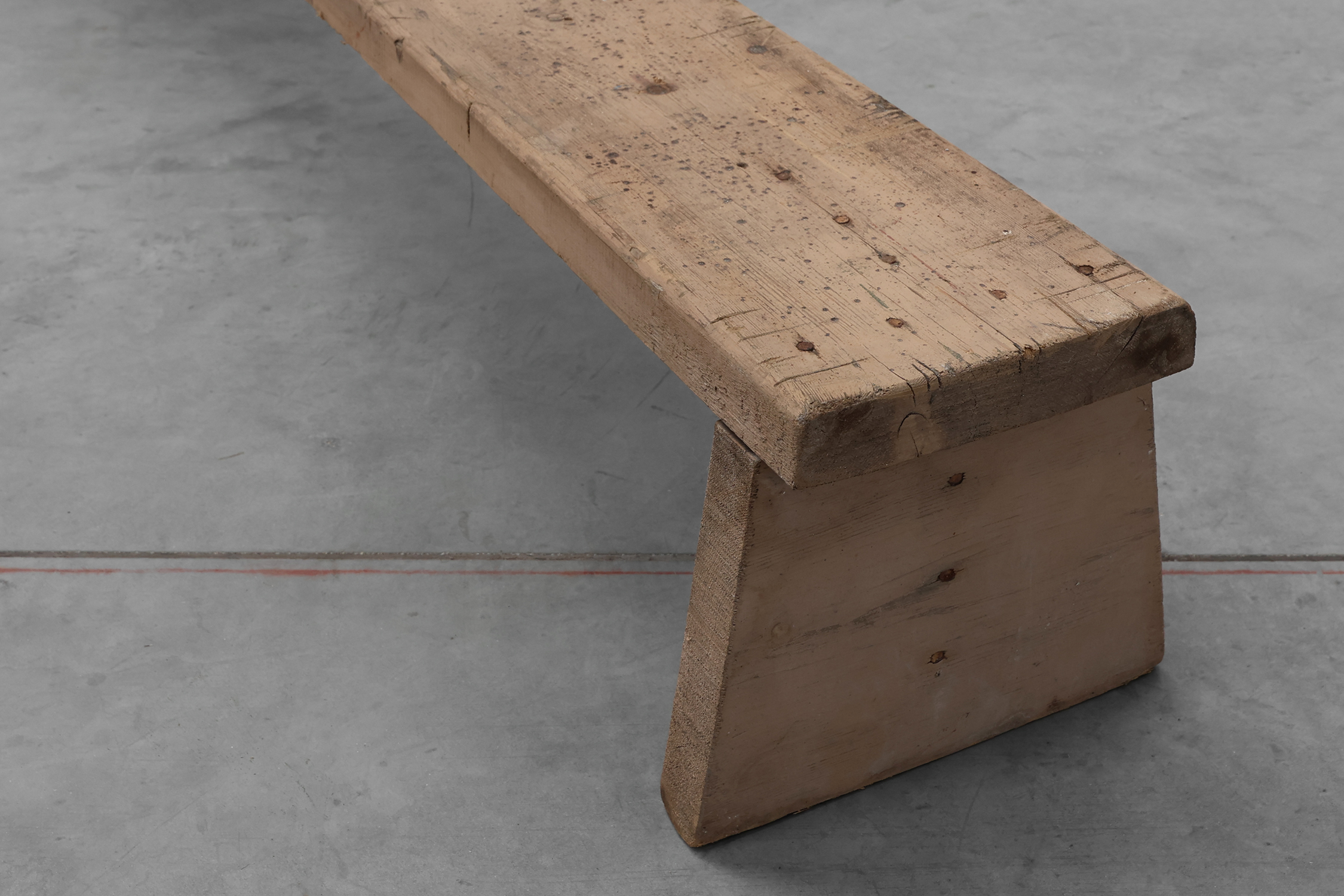 Rustic French solid wooden low bench in wabi wabi style, ca. 1880thumbnail